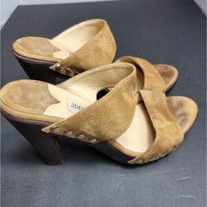 Jimmy Choo Pink Suede Wooden Clog Slide Sandal